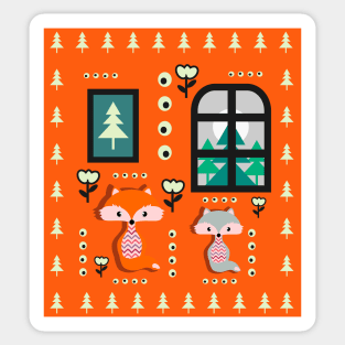 Little foxes waiting for Santa Sticker